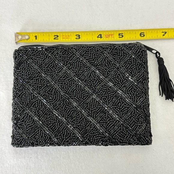 Beaded Fancy Sparkly Tiny Black Prom Evening Formal Clutch Zipper Pouch Bag - Picture 4 of 5